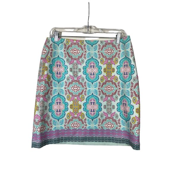 Talbots Dresses & Skirts - Talbots Women Pastel Artsy Pencil Skirt Size 6 Blue Pink Cotton Stretch Colorful